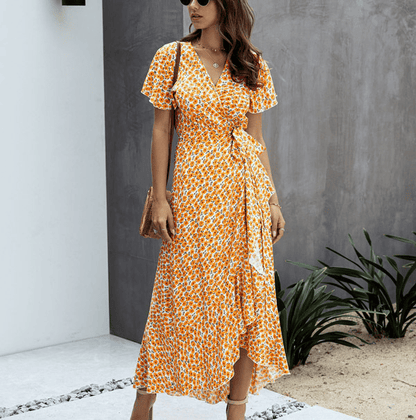 Thirza - Floral V-Neck Ruffle Wrap Dress