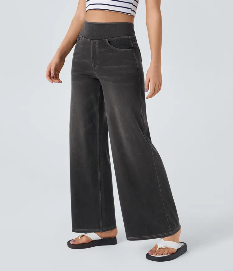 Ruvessa™ - Jean femme taille haute jambe large très extensible coupe moderne