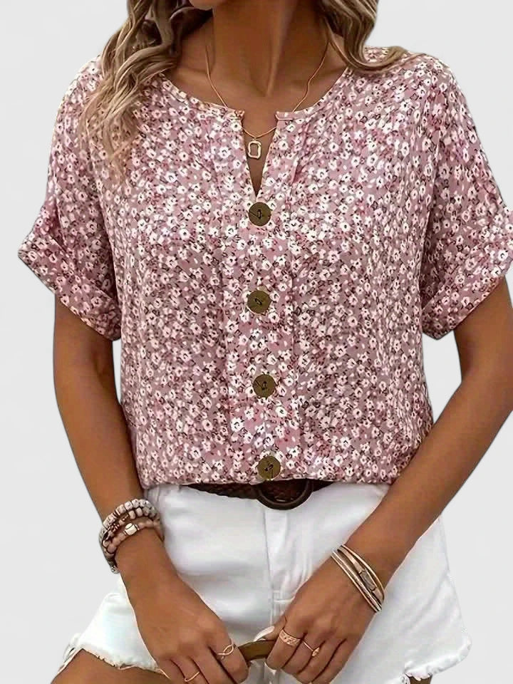 Roselune | Damska Letnia Kwiatowa Bluzka Casual z Guzikami