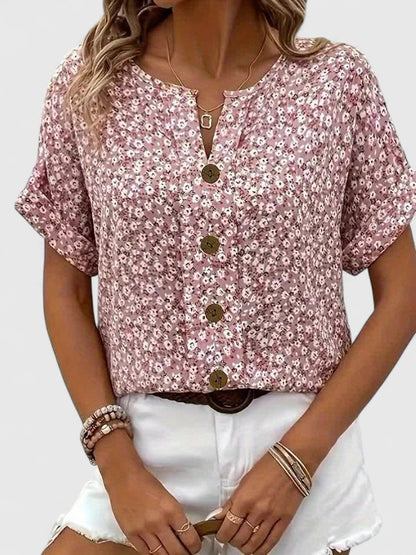 Roselune | Damska Letnia Kwiatowa Bluzka Casual z Guzikami