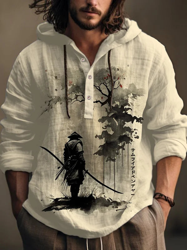 Japanse Art Hooded Trui - Beige