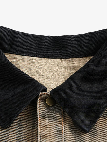Distressed Cheetah Print Denim Shirt Vintage Style