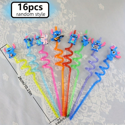 Stitch Herbruikbare Rietjes Set – 16 Kleurrijke Rietjes voor Feesten en Verjaardagen