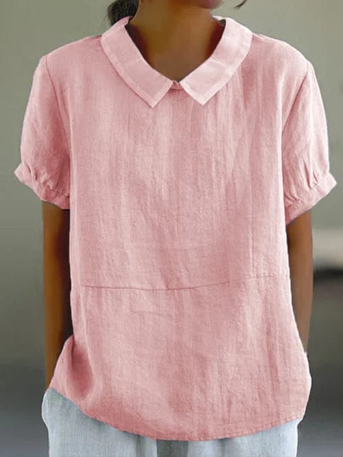 Lowenna - Short Sleeve Peter Pan Collar Linen Shirt