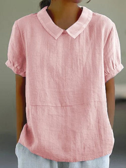 Lowenna - Short Sleeve Peter Pan Collar Linen Shirt