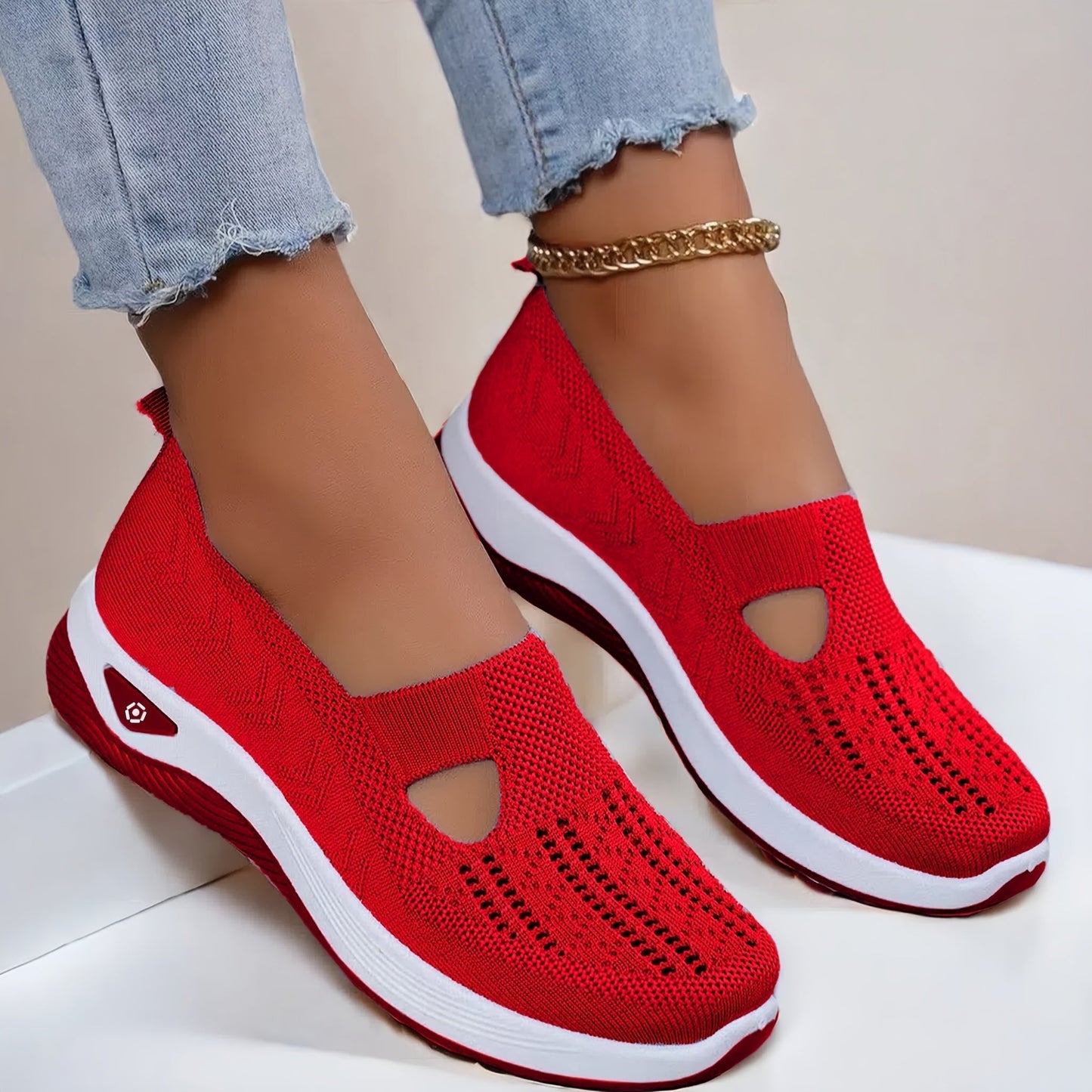 Buty damskie wsuwane sportowe | z siateczką i grubą podeszwą
