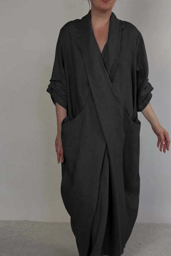 Ashael | Minimalistische V-halsjurk voor dames met zakken – Casual zomerse tuniekjurk, losse pasvorm
