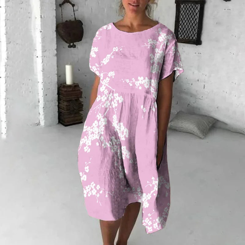 Damen Kurzarmkleid | Gemustert Midi