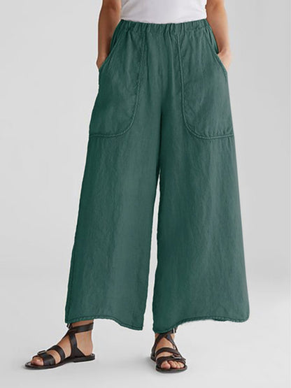 Women's Wide Leg Linen Trousers Loose Fit Lightweight Elastic Waist Pants