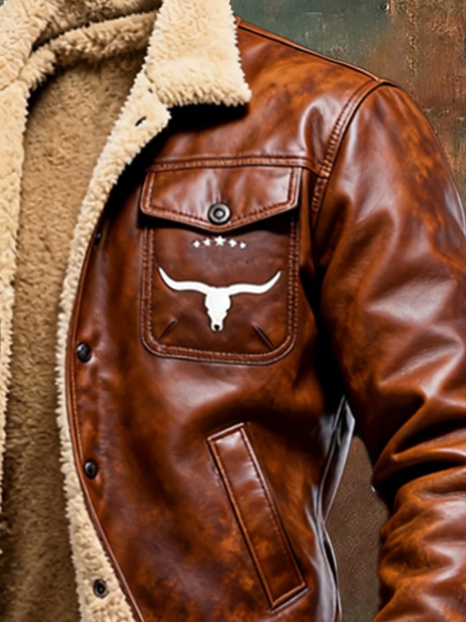 Watson - Giacca Calda In Peluche Con Patchwork In Pelle Vintage