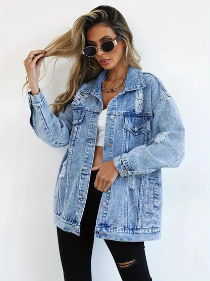 Giacca in denim oversize impermeabile e foderata da donna