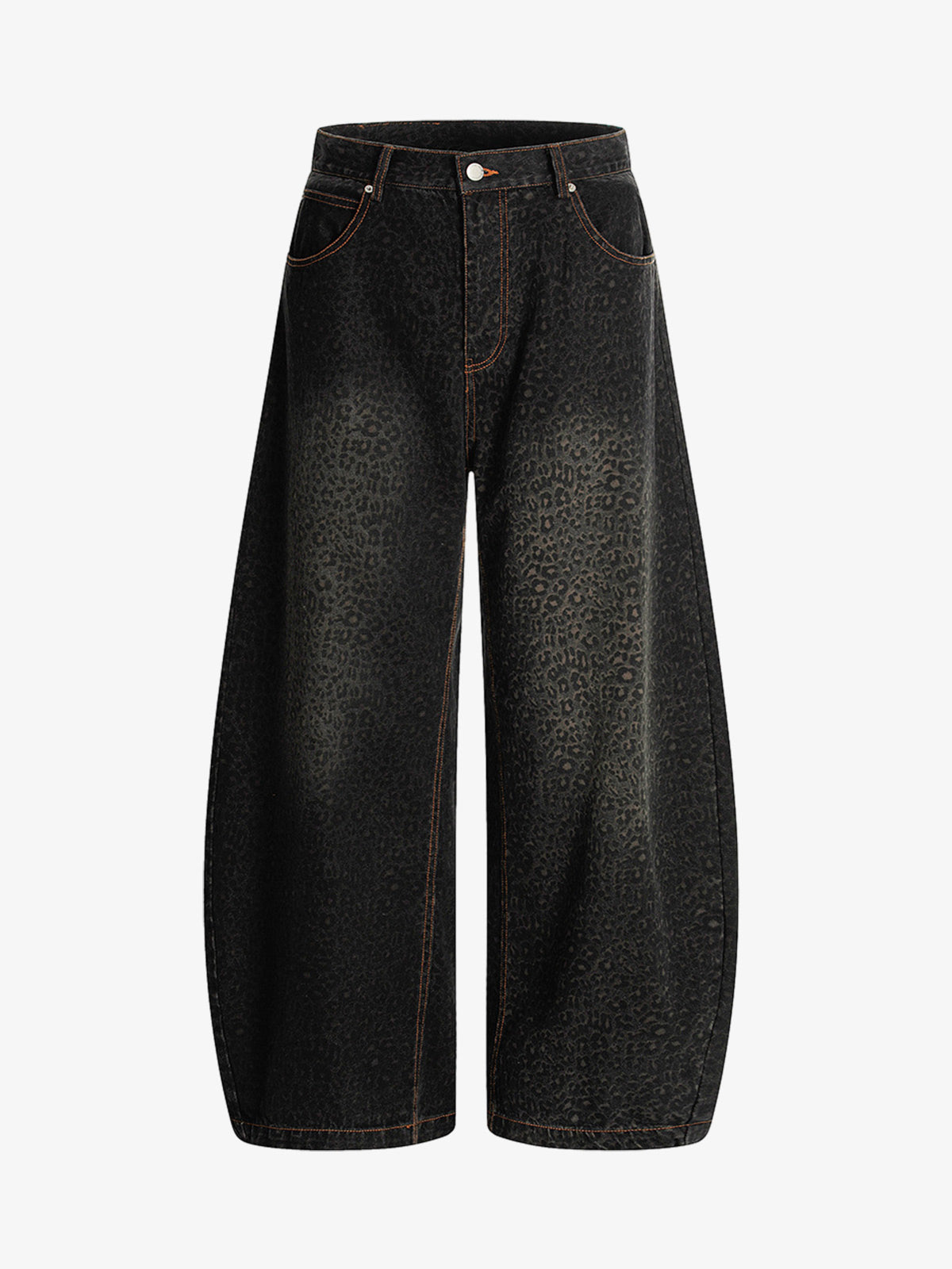 Leopard Print Denim Barrel Jeans