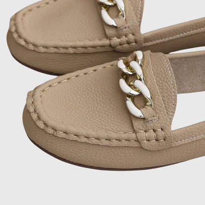 Women's Casual Slip-On Flat Loafers with Gold Chain Detail