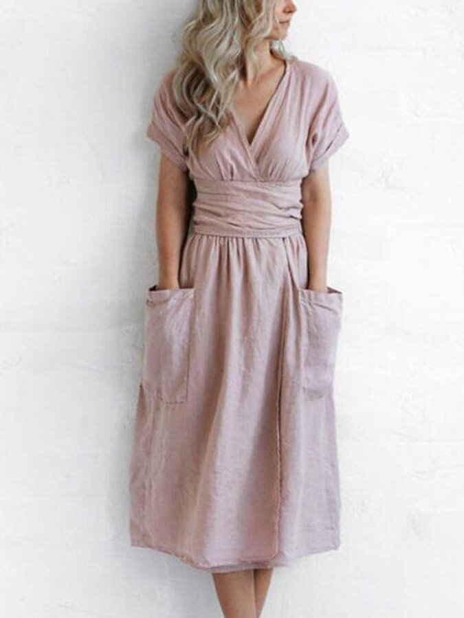 Elowiran - Linen Lace Up Dress