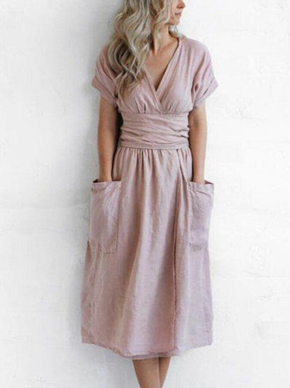 Elowiran - Linen Lace Up Dress