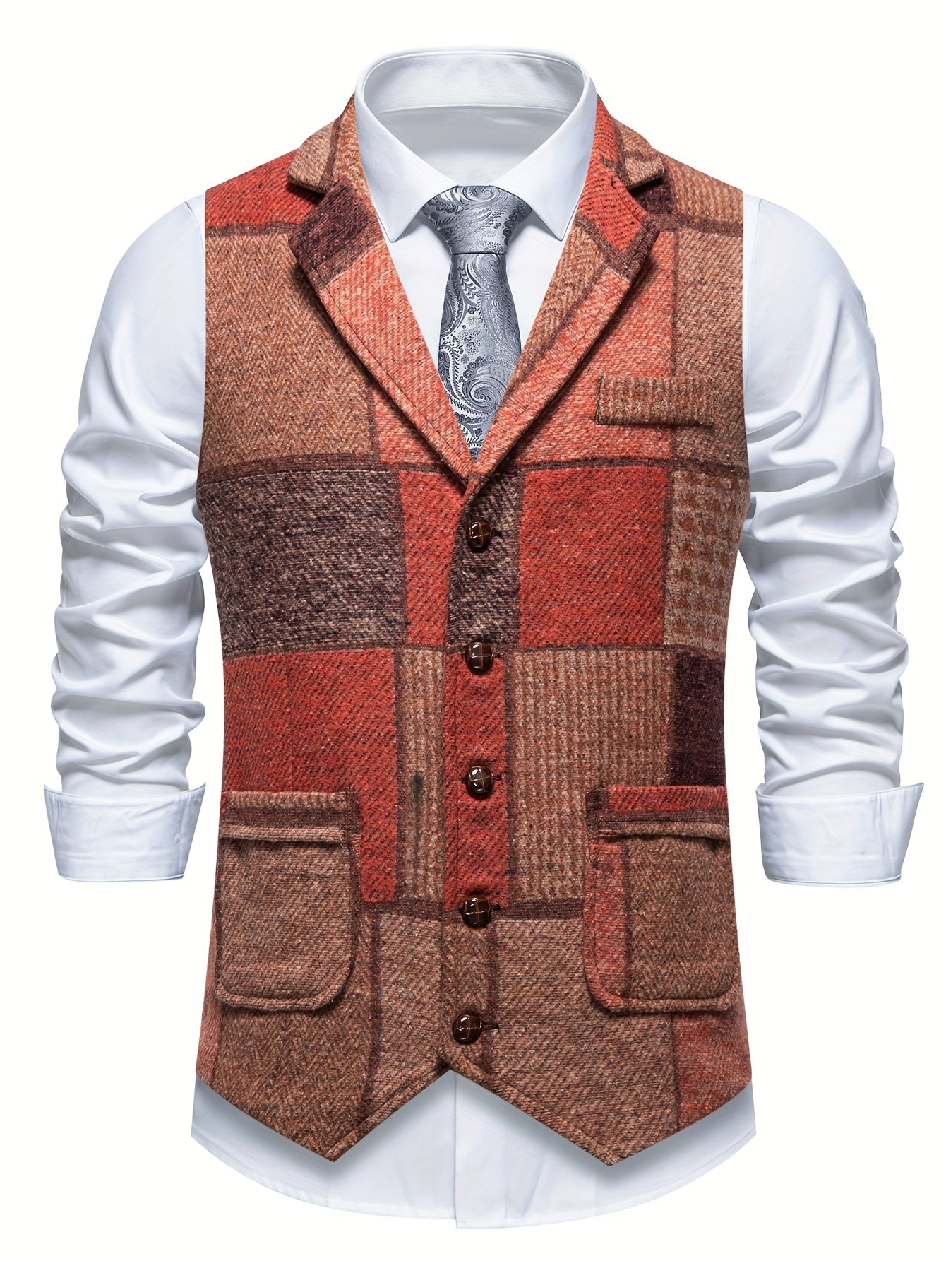 Leo | Patchwork-tweedvest med fiskebensmønster