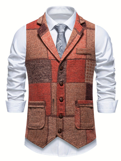 Leo | Patchwork-tweedvest med fiskebensmønster