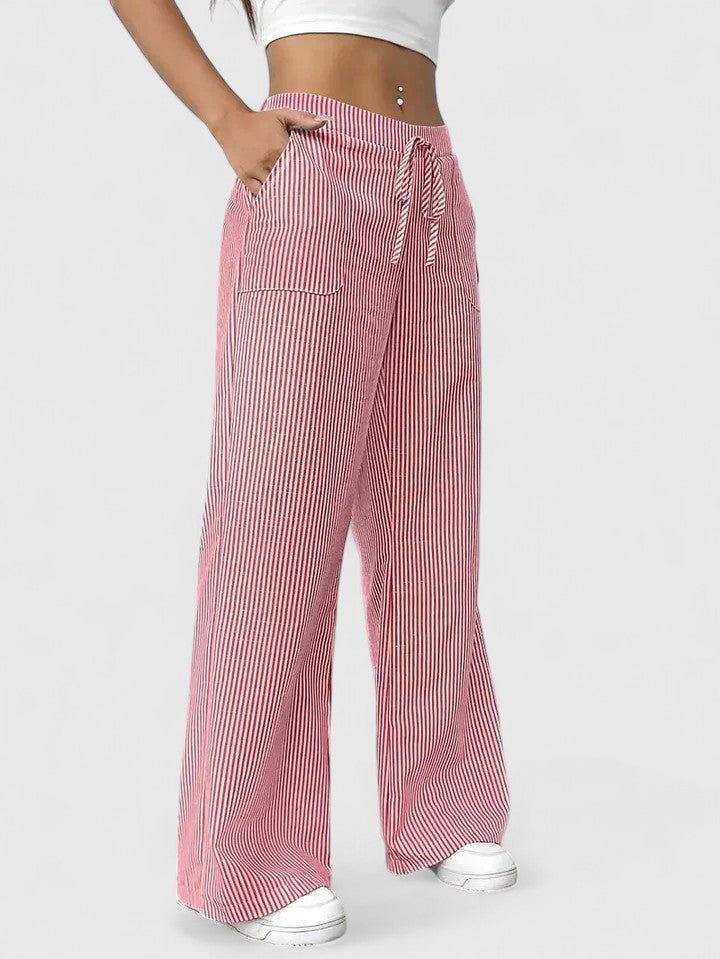 Rosie | Striped Drawstring Wide Leg Pants