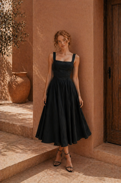 CAMILA – Vestido midi escote cuadrado