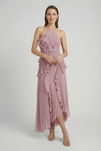 Women's Asymmetric Pleated Maxi Dress