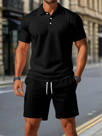 Declan | Textured Polo Shirt and Shorts Set
