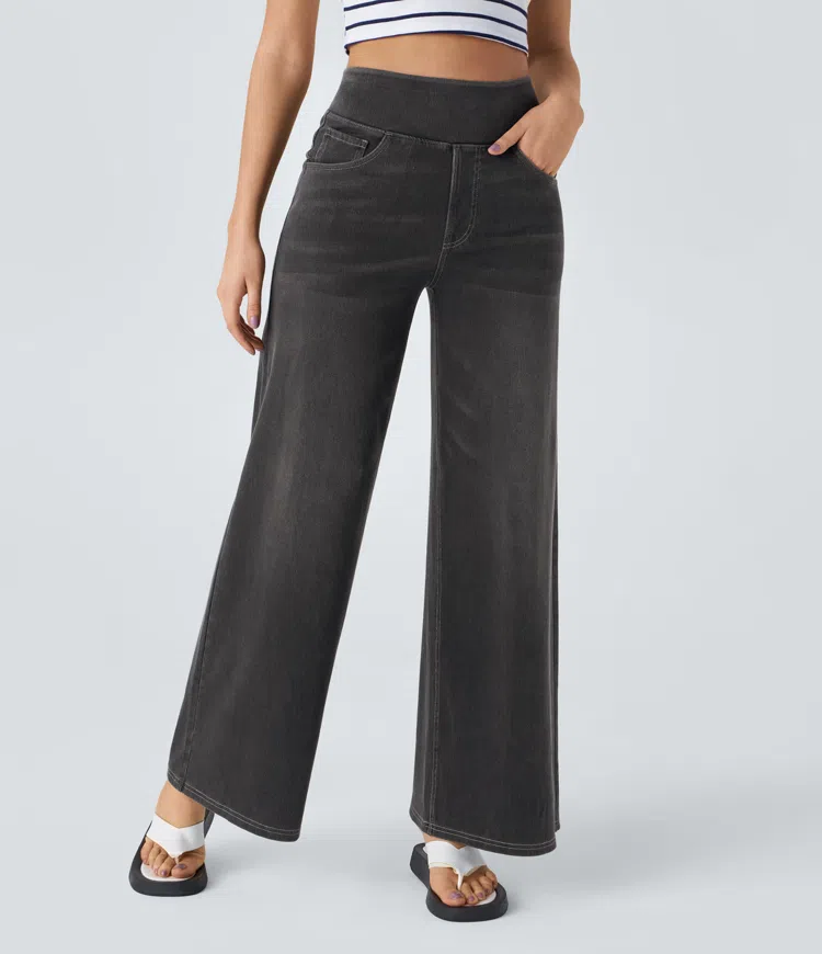 Vanelle | Hoge taille jeans met wijde pijpen voor dames – Comfortabele stretchdenim, casual en stijlvol
