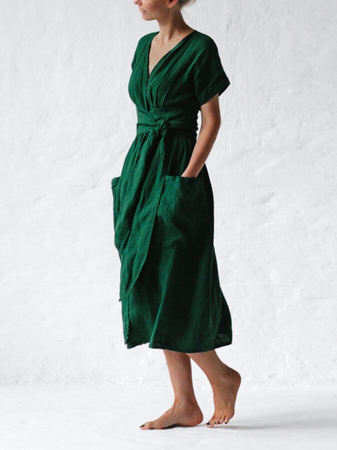 Elowiran - Linen Lace Up Dress