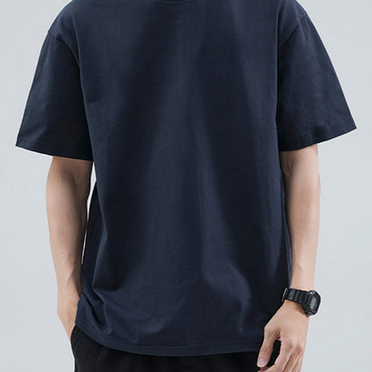 100% Cotton Printed Men's T-Shirt, Simple Comfortable Solid Color Casual Tee