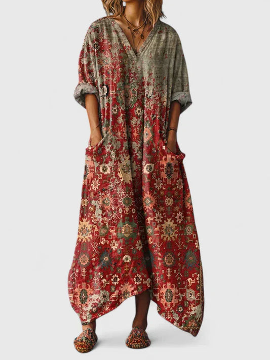 Grazelle™ - Robe Longue Fluide Imprimée Style Bohème Élégant