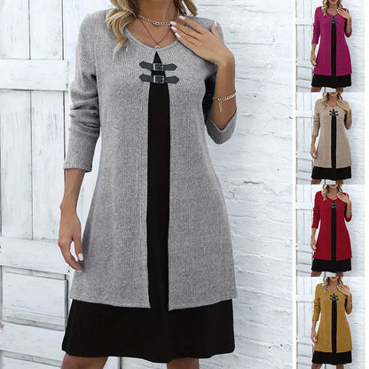 Robe mi-longue femme coupe A en coton extensible – Élégance et confort