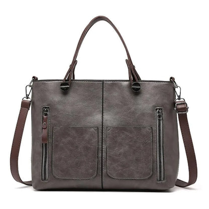 Women’s Vintage Leather Tote Handbag With Multi Pocket Storage