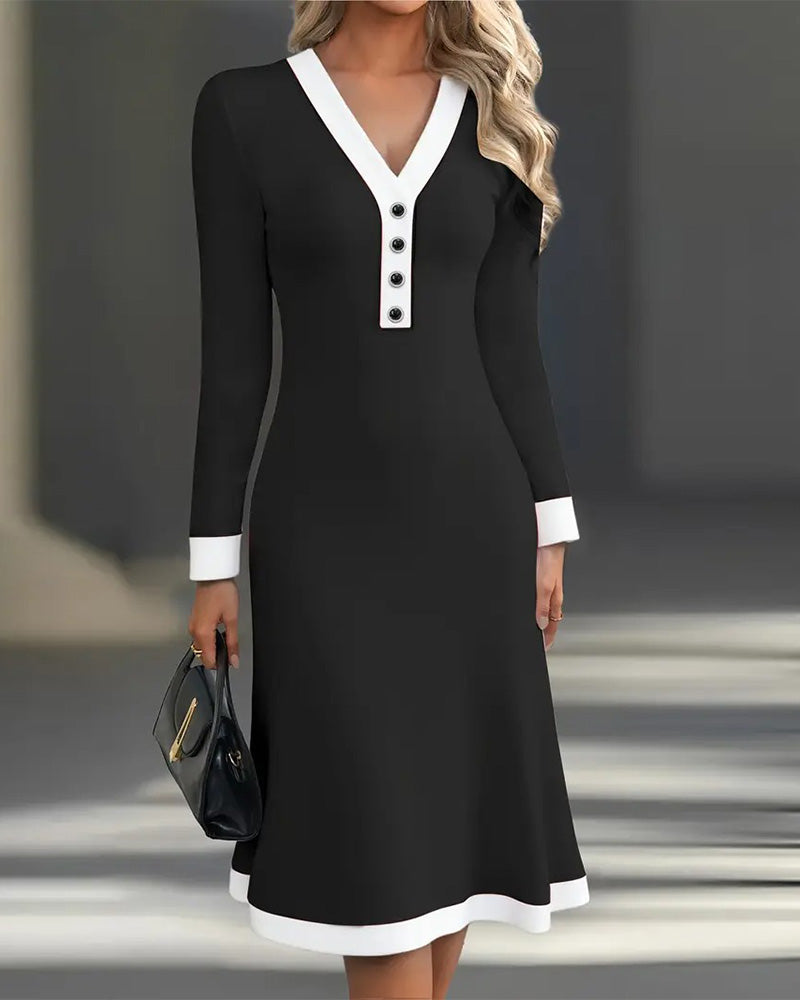 Brenyla™ - Robe Midi Élégante à Col Contrasté