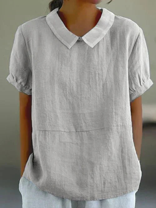 Elaine - Leinen Bluse mit Peter Pan Kragen für Damen