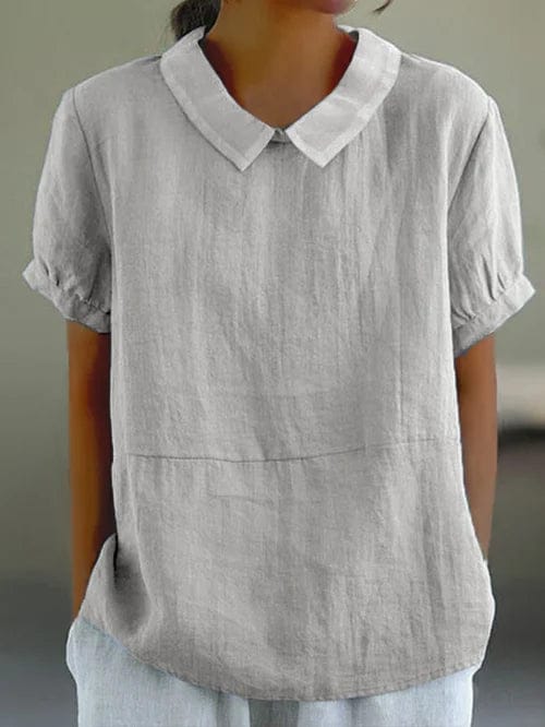 Lowenna - Short Sleeve Peter Pan Collar Linen Shirt