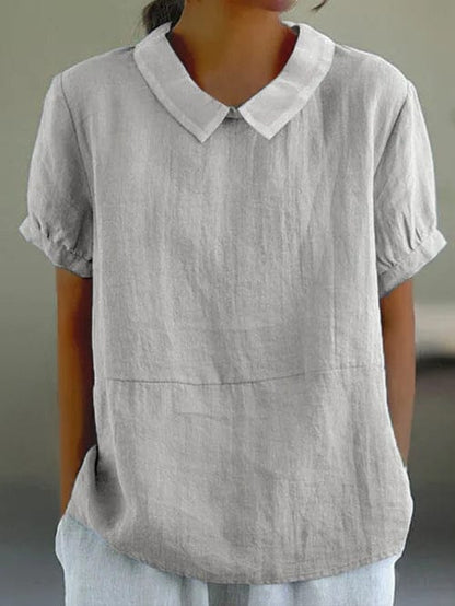 Lowenna - Short Sleeve Peter Pan Collar Linen Shirt