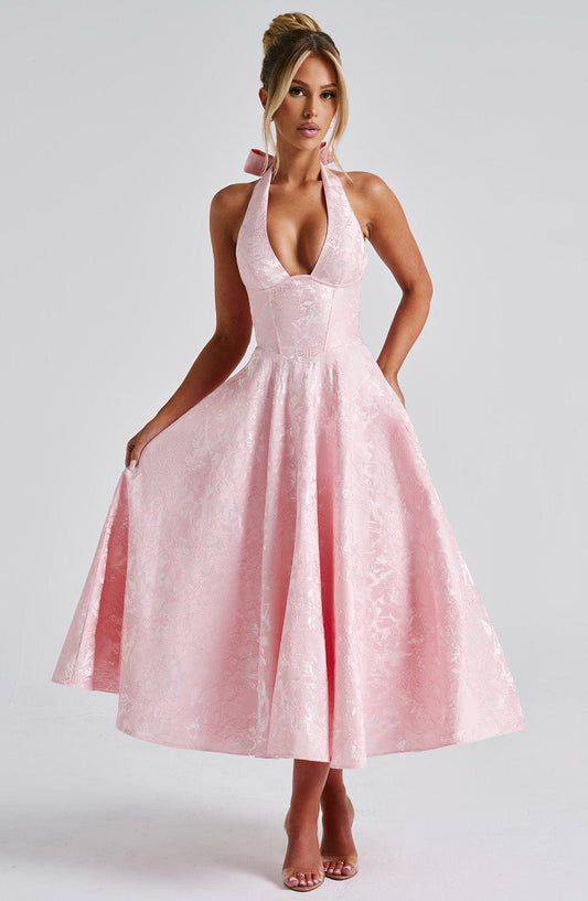 Women Wedding Guest Halter Midi Dress