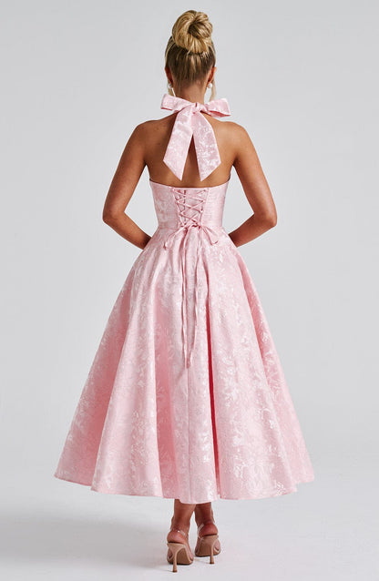Women Wedding Guest Halter Midi Dress