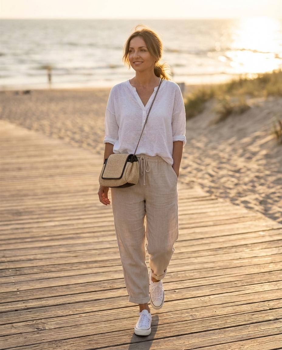 Maja - Bawełniano-lniane spodnie casual