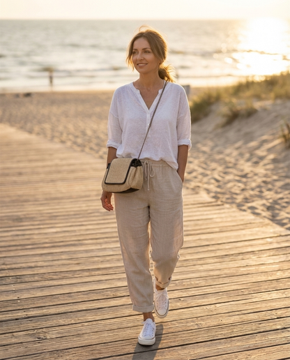Maja - Bawełniano-lniane spodnie casual