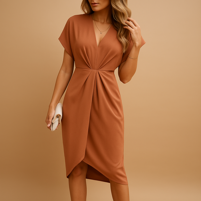 Kinsley – Elegante midi-jurk met diepe V-hals en flatterende pasvorm