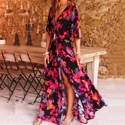Women’s Long Wrap Dress – Elegant Comfortable Stylish All-Season Layering Midi Dress