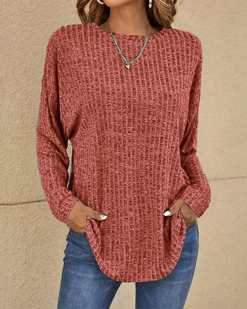 Women’s Crew Neck Long Sleeve Jumper Soft Cotton Blend Casual Basic Everyday Comfortable Layering Top