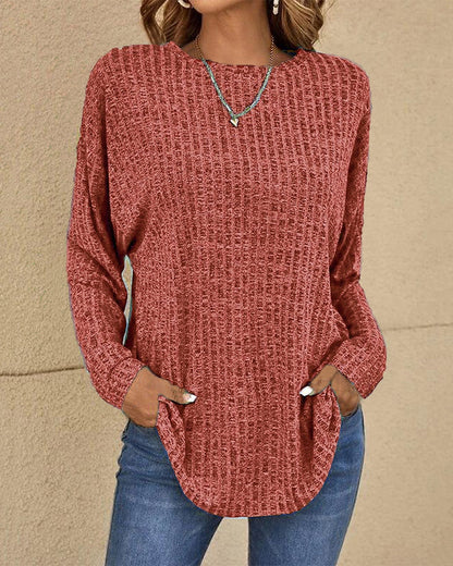 Women’s Crew Neck Long Sleeve Jumper Soft Cotton Blend Casual Basic Everyday Comfortable Layering Top