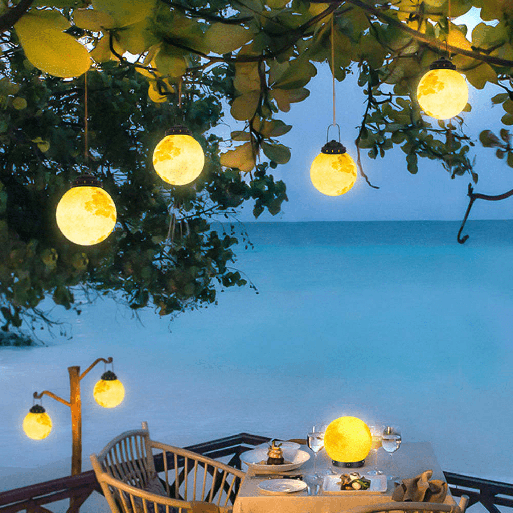Modern Outdoor Pendant Lamp Solar Moon Design | Gold Metal & Resin | Waterproof LED SMD | Multiple Sizes | Garden & Patio Lighting
