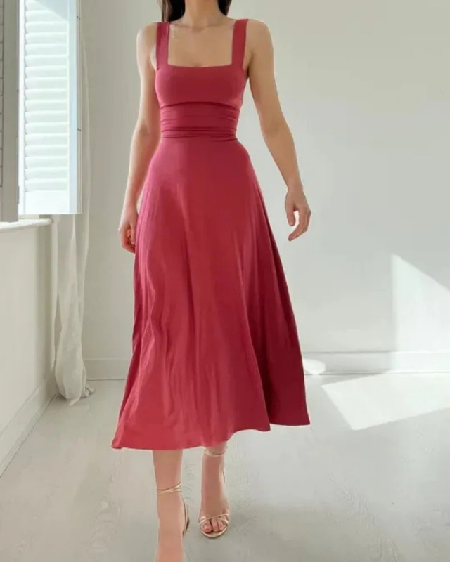 Elina | Damen Elegantes Midi Abendkleid mit Trägern