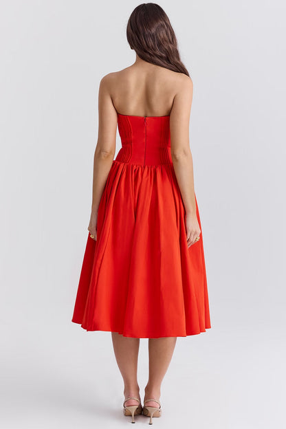 Aadhya - Robe midi rouge bustier