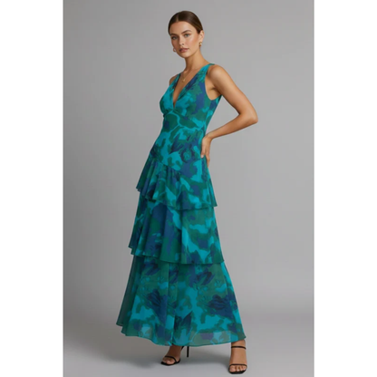 Elke | Damen Maxikleid Mit V Ausschnitt Und Volant Rock Für Sommer
