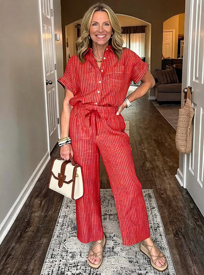 Emilia Toscani™ Breathable Linen Stripe Shirt Set