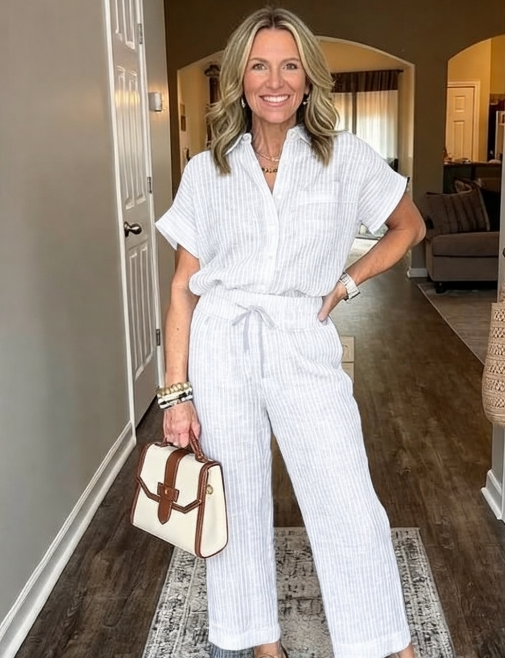 Emilia Toscani™ Breathable Linen Stripe Shirt Set