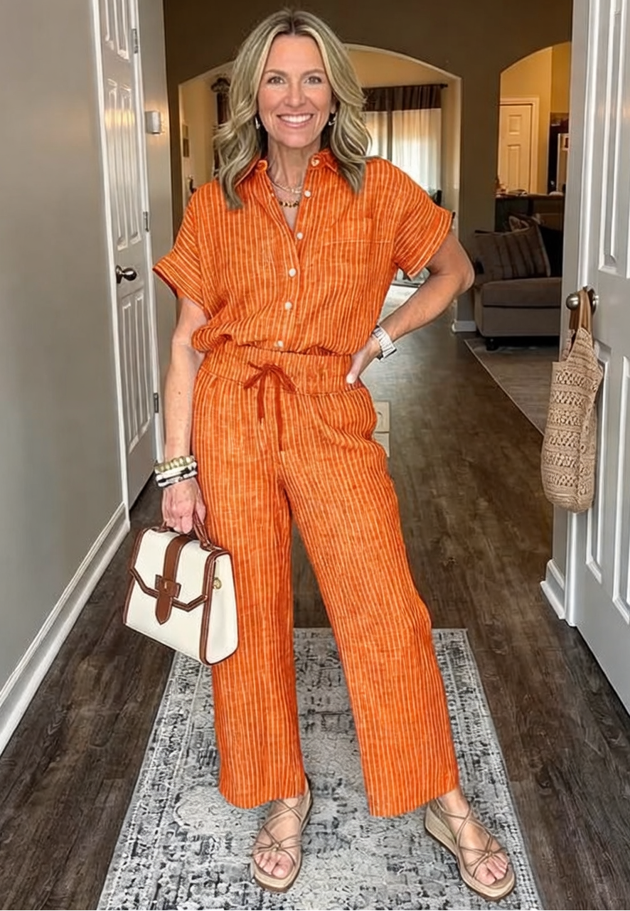 Emilia Toscani™ Breathable Linen Stripe Shirt Set